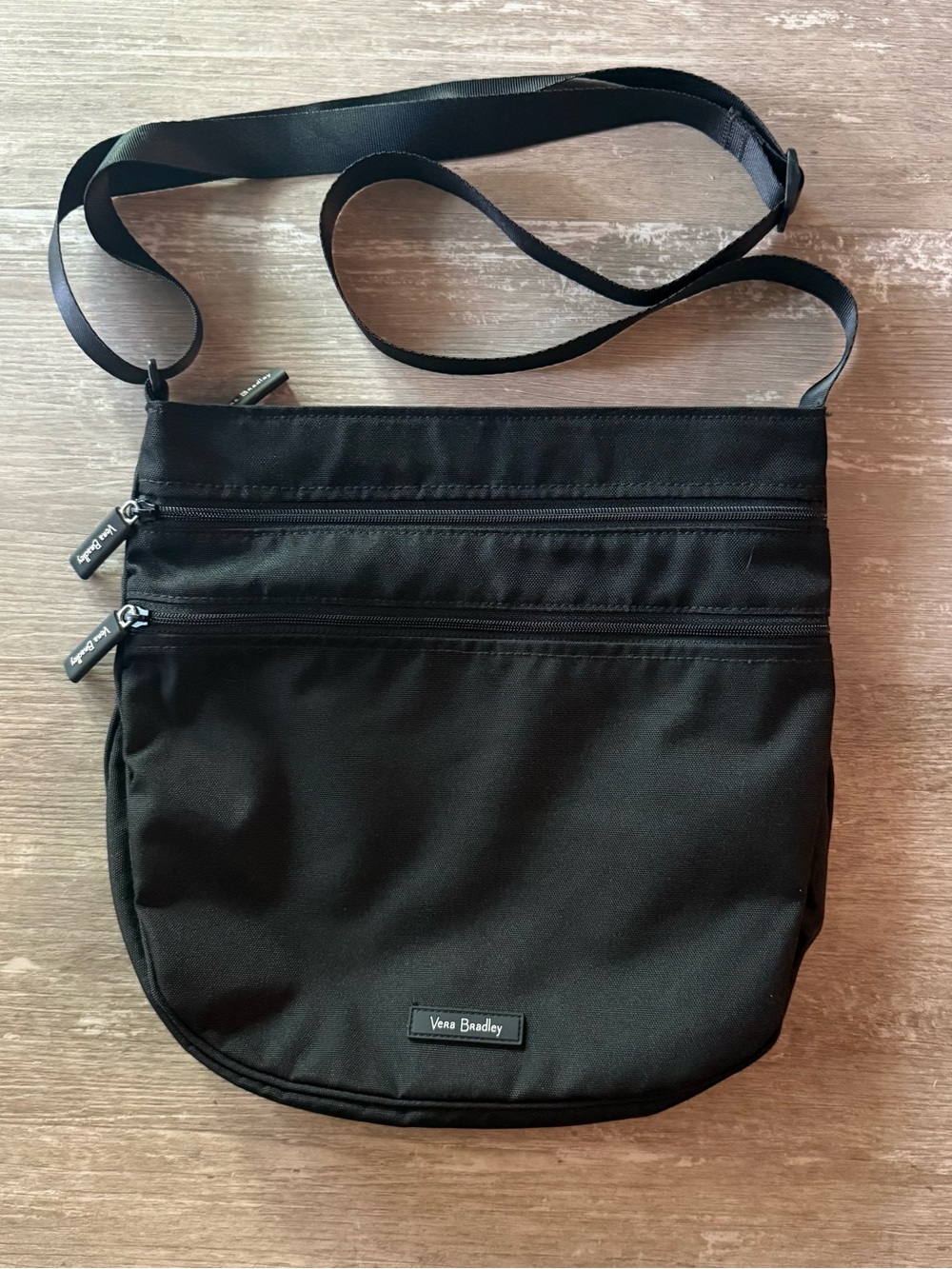 Vera Bradley Triple Zip Hipster crossbody black lightweight nylon EUC purse bag